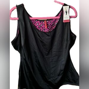 Spanx Shapewear Tank Top Camisole Black Pink Leopard Print 3X